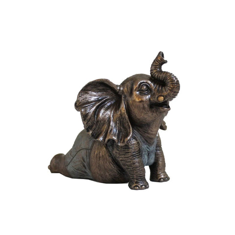 Bronze Resin Yoga Elephant Figurine, Small Lucky Statue Italian Made 10x7x8.5cm