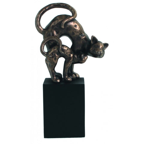Two Cats on Cube Bronze Resin Figurine 14cm Italian Cat Statue Home Decor