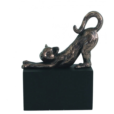 Bronze Resin Cat on Cube Figurine, 11cm Italian, Gift for Cat Lovers
