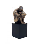 Bronze Resin Nude Seated Man on Cube Sculpture, Modern Art Statue, 12cm Italian