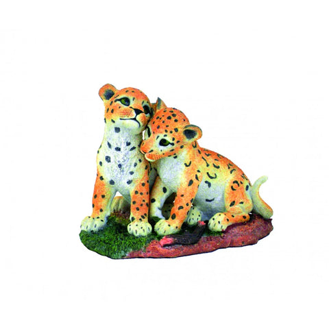 Hand-Painted Leopard Pair Resin Figurine, Italian Home Decor, 20x16x17 cm