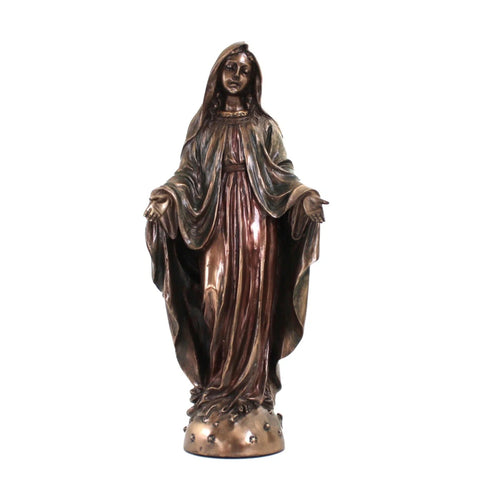 Our Lady of Grace Statue, 20cm Resin Bronze, Catholic Home Decor Made in Italy
