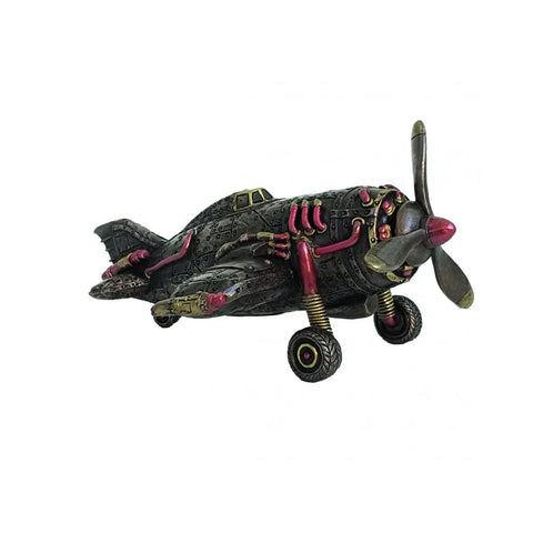 Steampunk Airplane Statue, Bronze Resin Figurine, Handmade Italy, 17x13x8cm