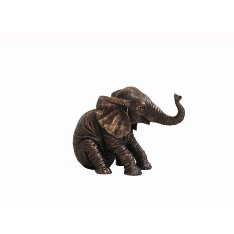 Bronze Resin Sitting Elephant Figurine, Hand-Finished, Lucky Home Decor, Italian