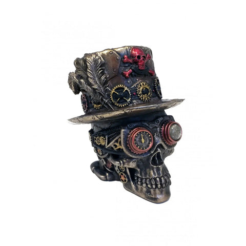 Steampunk Skull Statue with Top Hat, Bronze Resin, 10cm, Hand-Finished