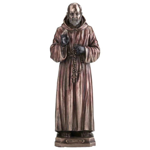 Padre Pio Statue 21.5cm Bronze Resin, Catholic Gift, Made in Italy
