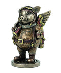 Steampunk Pig Aviator Statue, Bronze Resin Figurine, 14cm, Made in Italy