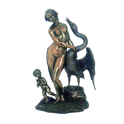 Leda and the Swan Statue, Bronze Resin 25cm, Da Vinci Inspired, Italy
