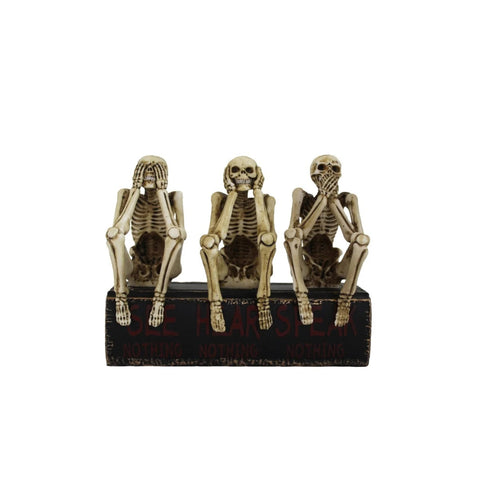 Three See No Evil Skeletons on Book Resin Statue, Hand-Painted Gothic Decor