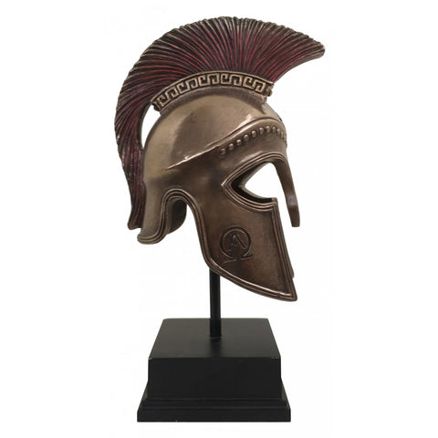 Greek Hoplite Helmet Statue, Bronze Finish Resin, 21cm, Made in Italy