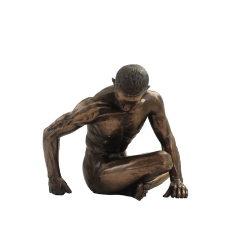 Bronze Resin Nude Male Figurine, Italian Gymnast Sculpture, 13x11x11cm