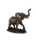 Italian Bronze Resin Elephant Figurine, Raised Trunk Good Luck, 18 cm