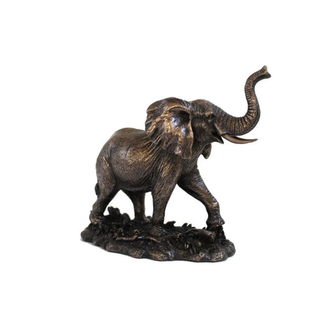Italian Bronze Resin Elephant Figurine, Raised Trunk Good Luck, 18 cm