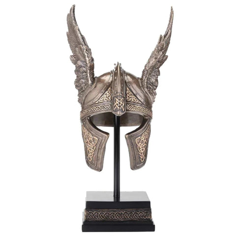 Odin Winged Helmet Statue, Bronze Finish Resin, Norse Viking Decor 24cm