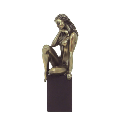 Modern Bronze Resin Female Nude on Black Cube, 21cm Italian Sculpture