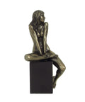 Bronze Resin Nude Woman Statue on Black Cube, 20cm Italian Sculpture