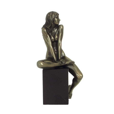 Bronze Resin Nude Woman Statue on Black Cube, 20cm Italian Sculpture