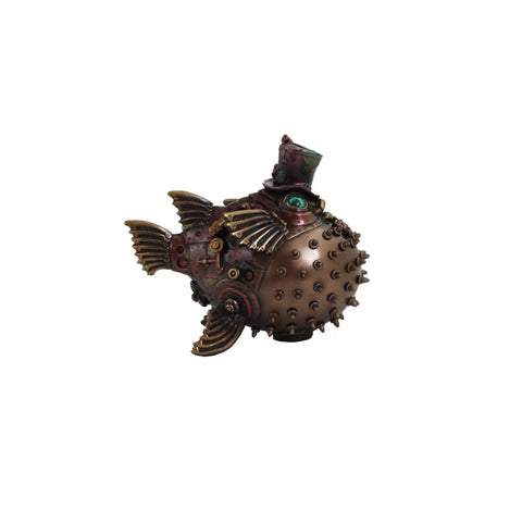 Bronze Puffer Fish Resin Statue, Handmade Italian Figurine, Coastal Decor