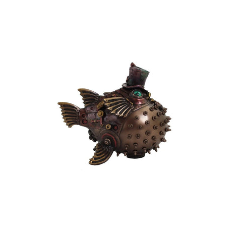Bronze Puffer Fish Resin Statue, Handmade Italian Figurine, Coastal Decor