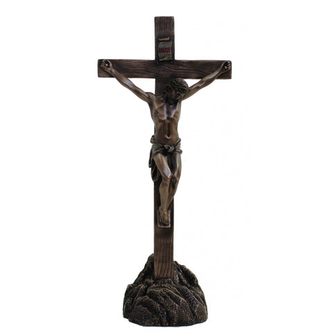 Bronze Resin Crucifix Statue, Wall Hanging or Stand, 34cm Italian Catholic Decor