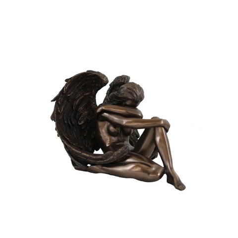 Winged Woman Bronze Resin Statue, Handcrafted Sculpture, 17x14x12 cm, Italy