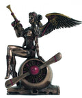 Winged Woman on Propeller Statue, Bronze Resin, 21cm Italian Home Decor Gift