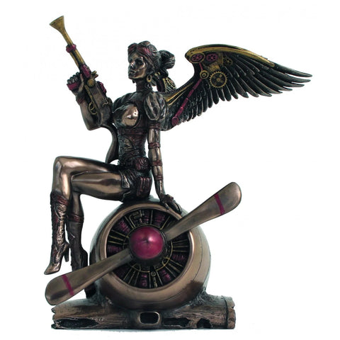 Winged Woman on Propeller Statue, Bronze Resin, 21cm Italian Home Decor Gift