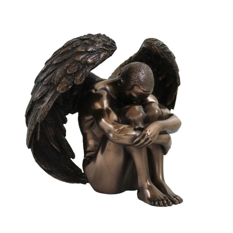 Winged Man Statue, Hand-Finished Bronze Resin Italian Figurine, 15x12x14 cm