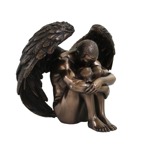 Winged Man Statue, Hand-Finished Bronze Resin Italian Figurine, 15x12x14 cm