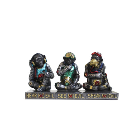 Three Wise Monkeys Resin Statue, Hand-Painted Figurine, 16x6x8 cm, Italy