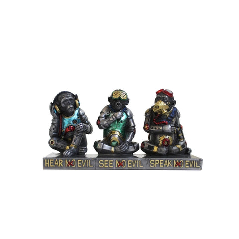 Three Wise Monkeys Resin Statue, Hand-Painted Figurine, 16x6x8 cm, Italy