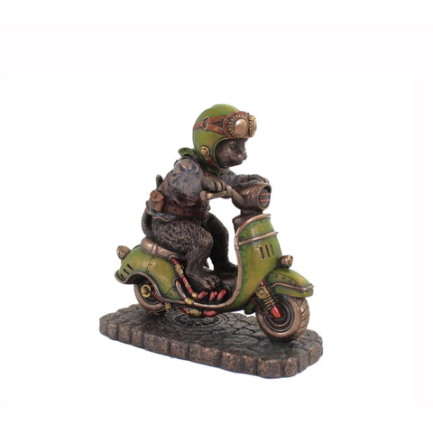 Italian Bronze Resin Cat on Scooter Statue, Handmade Home Decor Gift, 14x7x14cm