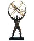 Atlas Bronze Resin Statue with Golden Globe, 22cm Modern Art Decor, Italy