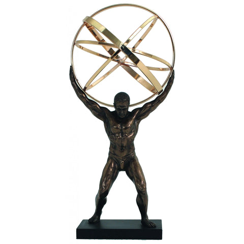 Atlas Bronze Resin Statue with Golden Globe, 22cm Modern Art Decor, Italy