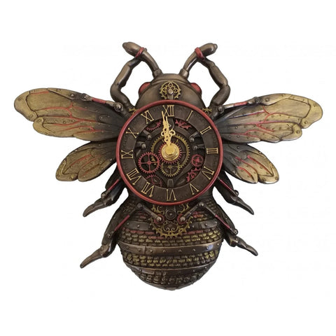 Bee Wall Clock, Bronze Resin, Handmade Decor, 25x20 cm, Made in Italy