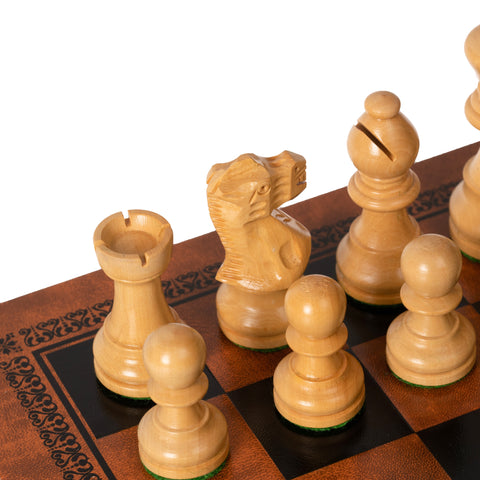 High quality CLASSIC Chess Set with leatherlike chess board + CHECKER SET