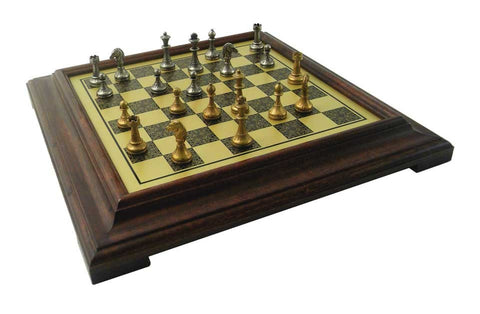 High quality METAL Chess Set with Brass Effect Chess Board