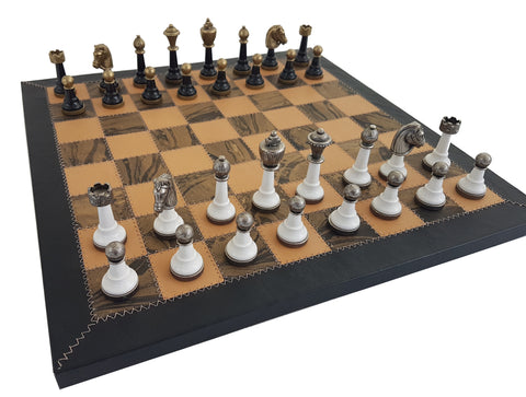 High quality Metal Chess Set With Genuine Leather Chess Board