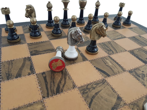 High quality Metal Chess Set With Genuine Leather Chess Board