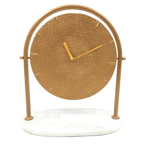 Round Metal Clock on Marble Base - 4130