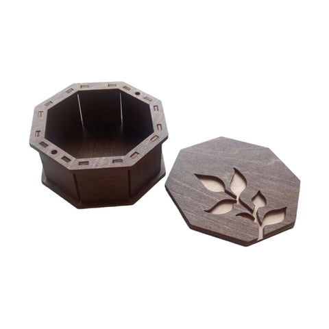 Wooden Octagonal Trinket Box with Branch Motif by Wizardi