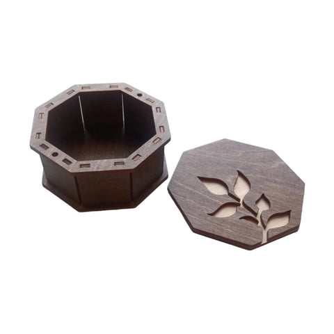 Wooden Octagonal Trinket Box with Branch Motif