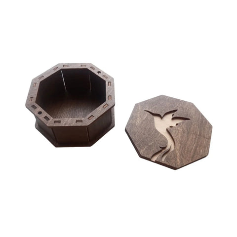 Wooden Octagonal Box with Hummingbird Design by Wizardi