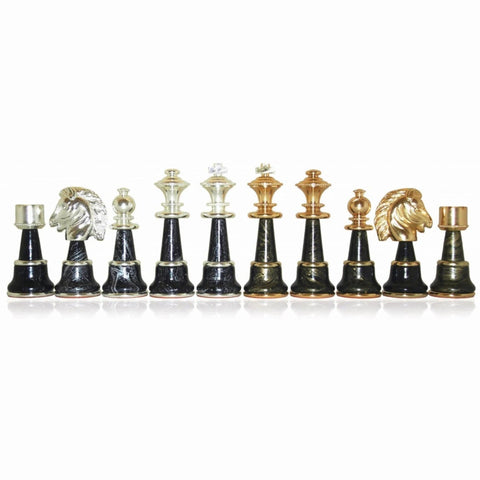 Brass & Wood Chess Pieces Set, Handmade Italian, Gold/Silver Plated, 5" King