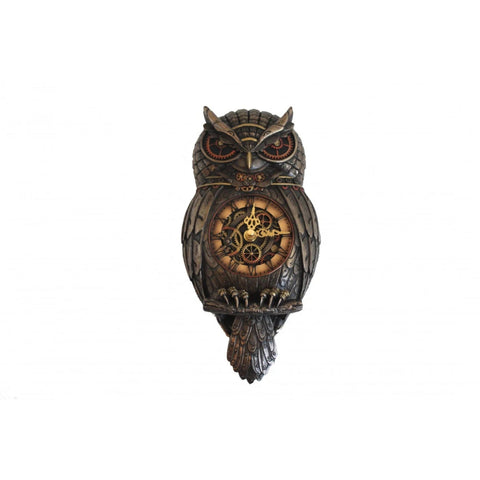 Owl wall clock bronze resin