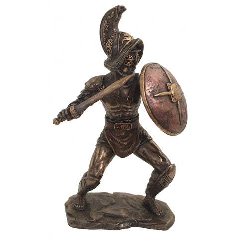 Roman gladiator statue with sword and shield