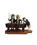 Biker cats playing pool resin figurine