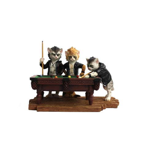 Biker cats playing pool resin figurine