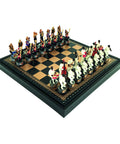 JAZZ VS ROCK: Handpainted Chess Set with Leatherette Chessboard & Box + Checker