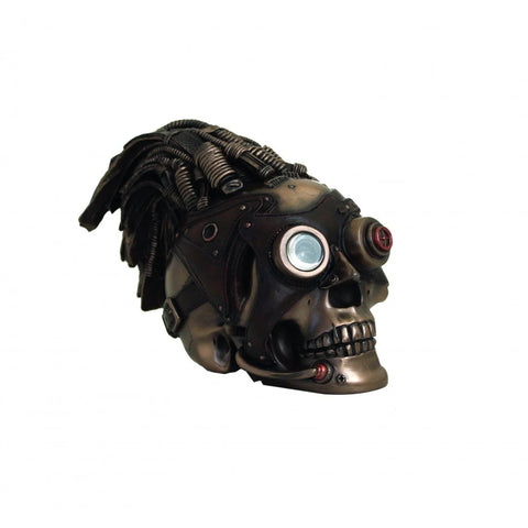 Steampunk Skull with Dreadlocks Statue – Resin Bronze Finish Home Decor Gift